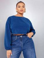  Medium Wash Tie Back Regular Fit Plus Size Denim Tops 9096