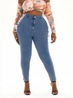 Lace Up  Plus Size Jeans 5934