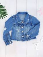 Collar Long Sleeve Regular Fit Toddler Girl Denim Jackets  Coats 4309