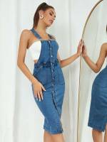  Straps Plain Medium Wash Women Denim 52