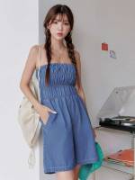  Plain Sexy Strapless Women Denim Overalls  Jumpsuits 9137