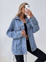 Collar Short Long Sleeve Plain Women Denim Jackets  Coats 5213