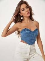 Frill Crop Women Denim Tops 273