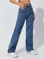 Medium Wash Plaid Long Women Clothing 703