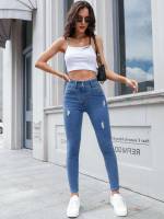 Plain Cropped Medium Wash Women Clothing 4200