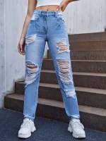 Plain Regular Fit Long Women Jeans 4985