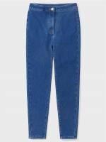 Plain Long Medium Wash Women Jeans 9836