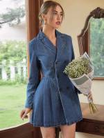  Regular Fit Lapel Long Sleeve Women Denim Dresses 1850