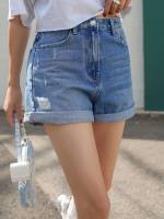  Plain Ripped Women Denim Shorts 704