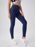 Skinny Cropped Button Women Jeans 6657