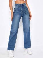 Button Long Medium Wash Women Denim 2022