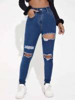 Skinny Ripped Medium Wash Women Jeans 168