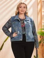 Sleeveless Casual Beaded Plus Size Denim 6016