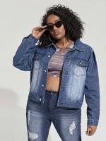  Regular Casual Plain Plus Size Denim Tops 485