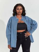  Collar Oversized Long Plus Size Denim Tops 4960