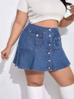 Pocket  Plain Plus Size Denim Skirts 5980