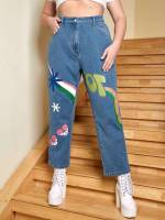 Regular Fit Long Medium Wash Plus Size Jeans 705