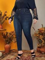  Medium Wash Plain Plus Size Jeans 536