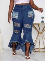 Asymmetrical Medium Wash  Plus Size Jeans 6944