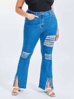 Plain Regular Fit Long Plus Size Jeans 9660