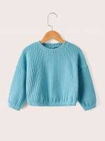 Plain Casual Long Sleeve Crop Kids Clothing 5402