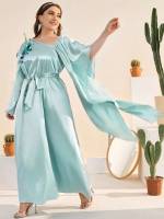 Belted Regular Fit Asymmetrical Neck Mint Blue Wedding  Special 4221