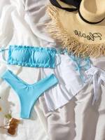 Mint Blue Cute Plain Women Swimwear 749