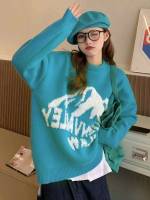 Round Neck Letter Casual Long Sleeve Women Sweaters 6588