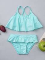 Mint Green Plain Spaghetti Strap Baby Clothing 5501