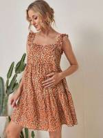 Boho Square Neck Regular Fit Ditsy Floral Maternity Dresses 112