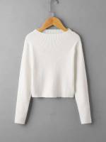 Rib-Knit Plain Boat Neck Crop Girls Knitwear 3223