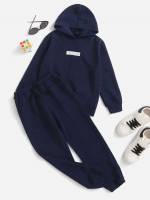  Letter Sporty Hooded Boys Two-piece Outfits 438