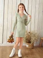  Long Sleeve Drawstring Short Girls Knitwear 3056