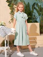  Polka Dot Long Short Sleeve Girls Dresses 4406