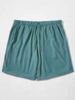  Mint Green Drawstring Preppy Men Shorts 884