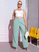  Mint Green Plain Loose Plus Size Suit Pants 6236