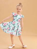 Zipper Mint Green Floral Round Neck Toddler Girl Partywear 181