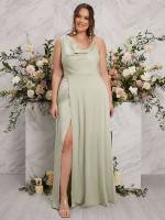  Glamorous Asymmetrical Neck Plus Size Wedding Party Wear 3698