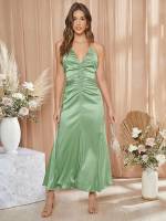 Backless Maxi Halter Plain Women Wedding Party Wear 2542