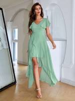 Cap Sleeve Ruffle Mint Green Romantic Wedding  Special 60