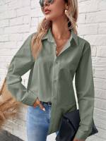 Long Sleeve Regular Fit Plain Long Women Blouses 917