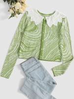 Peter Pan Collar Long Sleeve Mint Green Contrast Collar Women Cardigans 8046