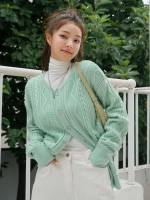 Plain Regular Fit V neck Long Sleeve Women Knitwear 632