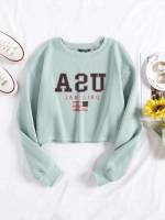 Letter Casual Long Sleeve Crop Women Clothing 5759