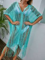 V neck Mint Green Women Cover Ups  Kimonos 3710