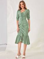 Ruched Mint Green Regular Fit Women Dresses 5298