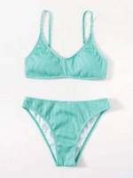 Spaghetti Strap Mint Green Plain Women Beachwear 9731