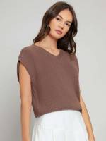 Plain Rib-Knit Casual Regular Fit Women Clothing 242