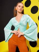  Long Sleeve Mint Green Crop Women T-Shirts 2857