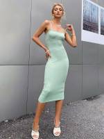 Sleeveless Elegant Plain Rib-Knit Women Dresses 141